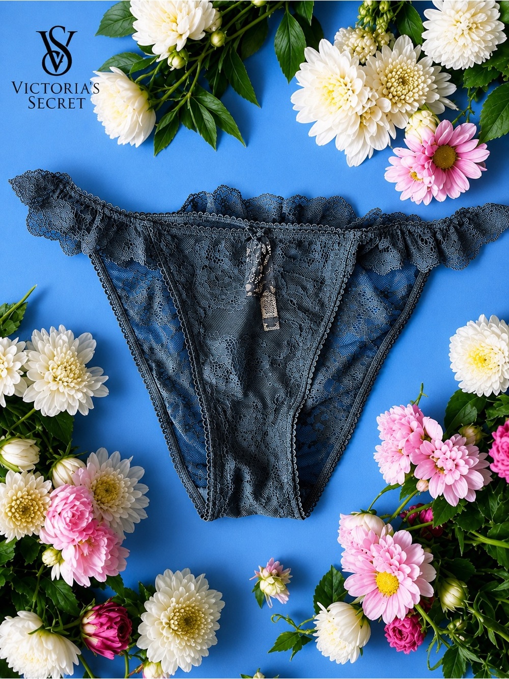 New 🌸 Victoria’s Secret Dream Angles Bikini Lace Panty, Hip Ruffles Black NWT